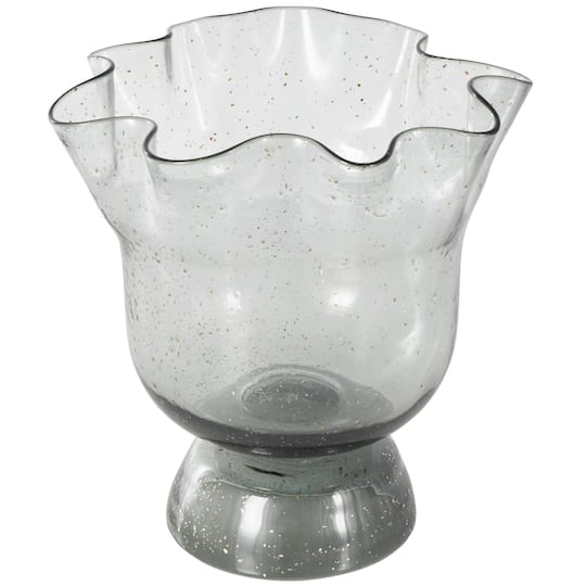 Black Glass Vase Set with Wavy Opening & Gold Speckles